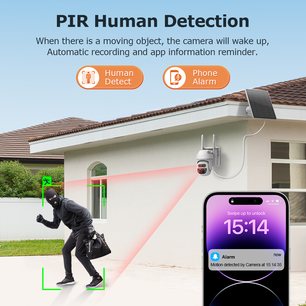 Himost HiSC08 3MP Wifi Solar Powered Outdoor Security Camera PIR Motion