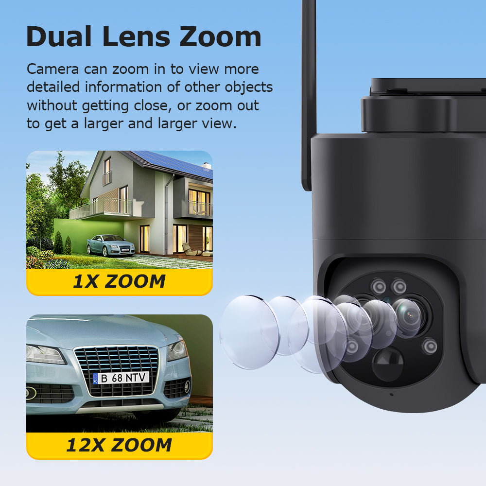 HiMost 6MP WiFi Outdoor 12x Hybrid Zoom (50m) Solar Security Camera