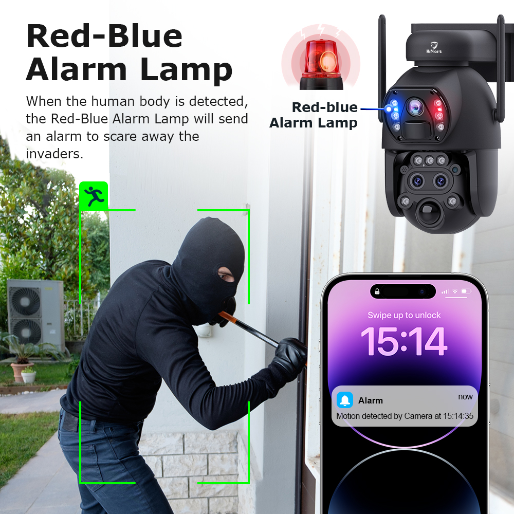 6MP WiFi Security Camera with 3-Lens & 15x Hybrid Zoom – Himost HiSC09