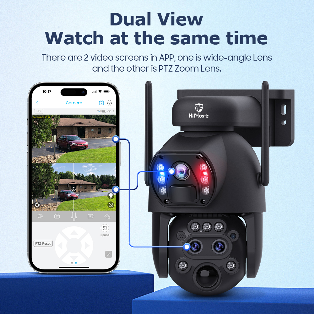 6MP WiFi Security Camera with 3-Lens & 15x Hybrid Zoom – Himost HiSC09