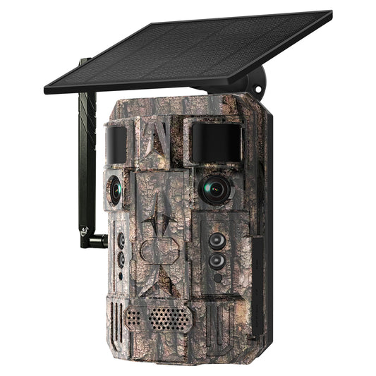 HiMost HiSC828 4G Solar Trail Camera, 180° Dual-Lens Panoramic View, 24MP Wildlife Camera