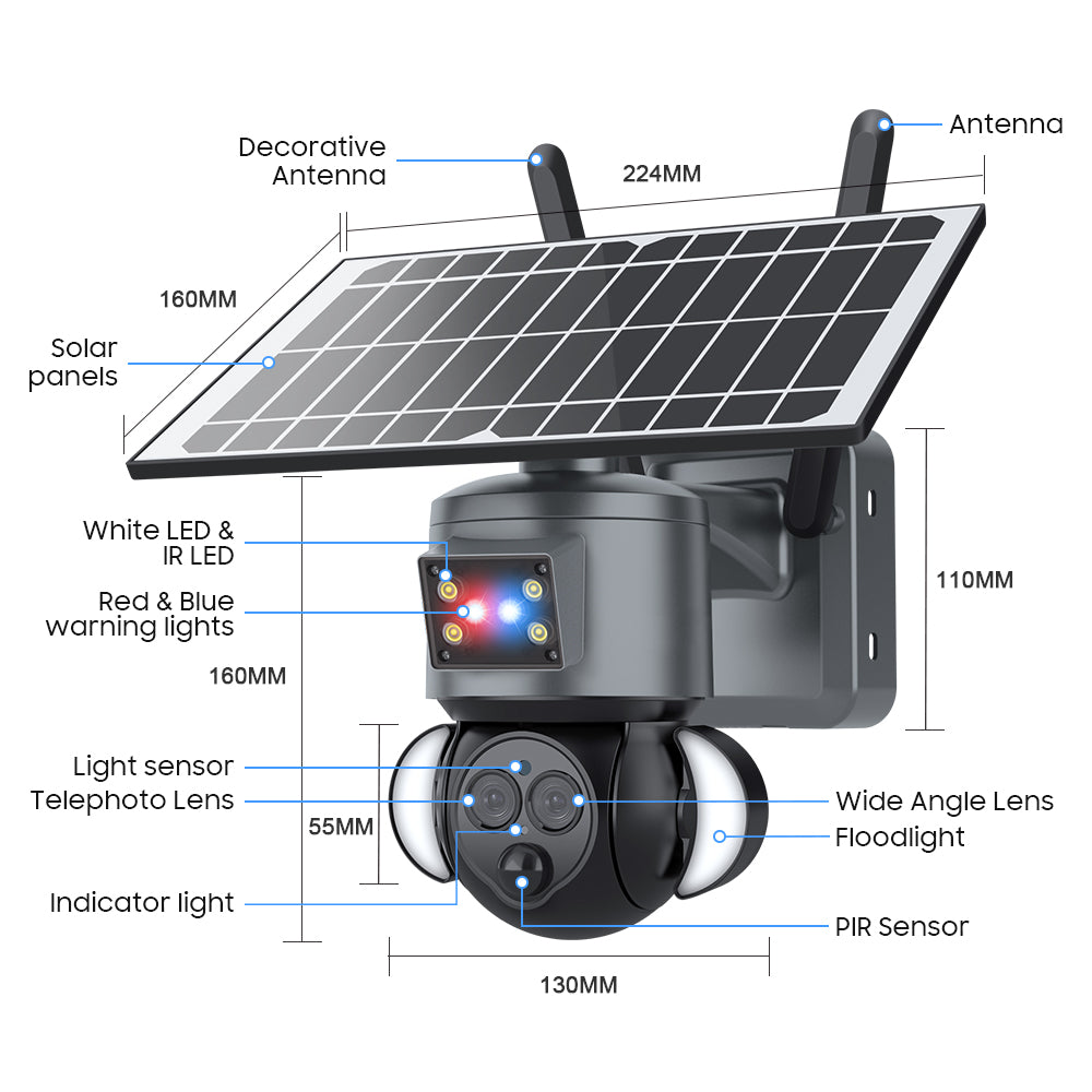 HiMost HiSC19 6MP Waterproof 4G Solar Power PTZ Security Camera Dual Lens